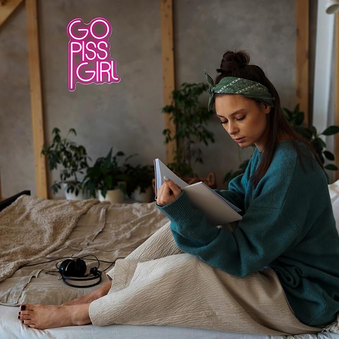 GO PISS GIRL Neon Sign Funny Dimmable LED Light Up Sign Pink Aesthetic Pop