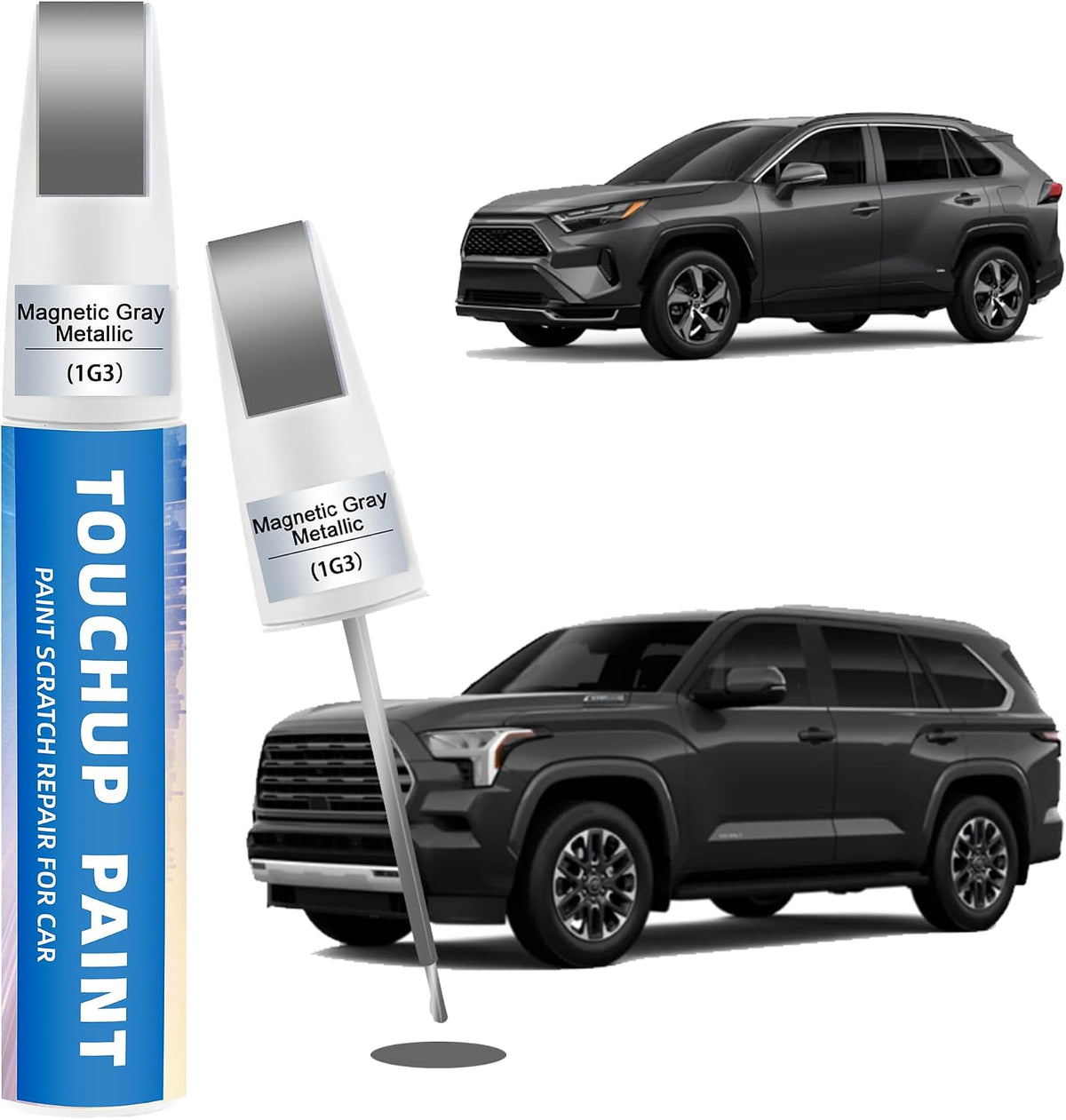 Magnetic Gray Metallic(1G3) Touch Up Paint for Toyota 2-in-1 Car Scratch Repair Pen for Rock Chips, Door Scratches & Paint Nicks Exact Color Match Quick Dry DIY Fix for RAV4 Camry Corolla