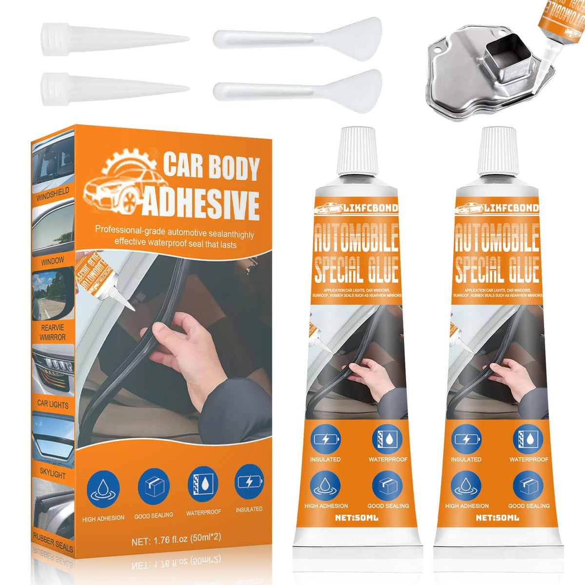 Automotive Body Adhesive Sealant, 100ml Car Body Glue Bonding Heat Resistant, Extra Strong Silicone Sealant for Car Handle, Interior, Metal, Plastic (50ml*2) (Black)