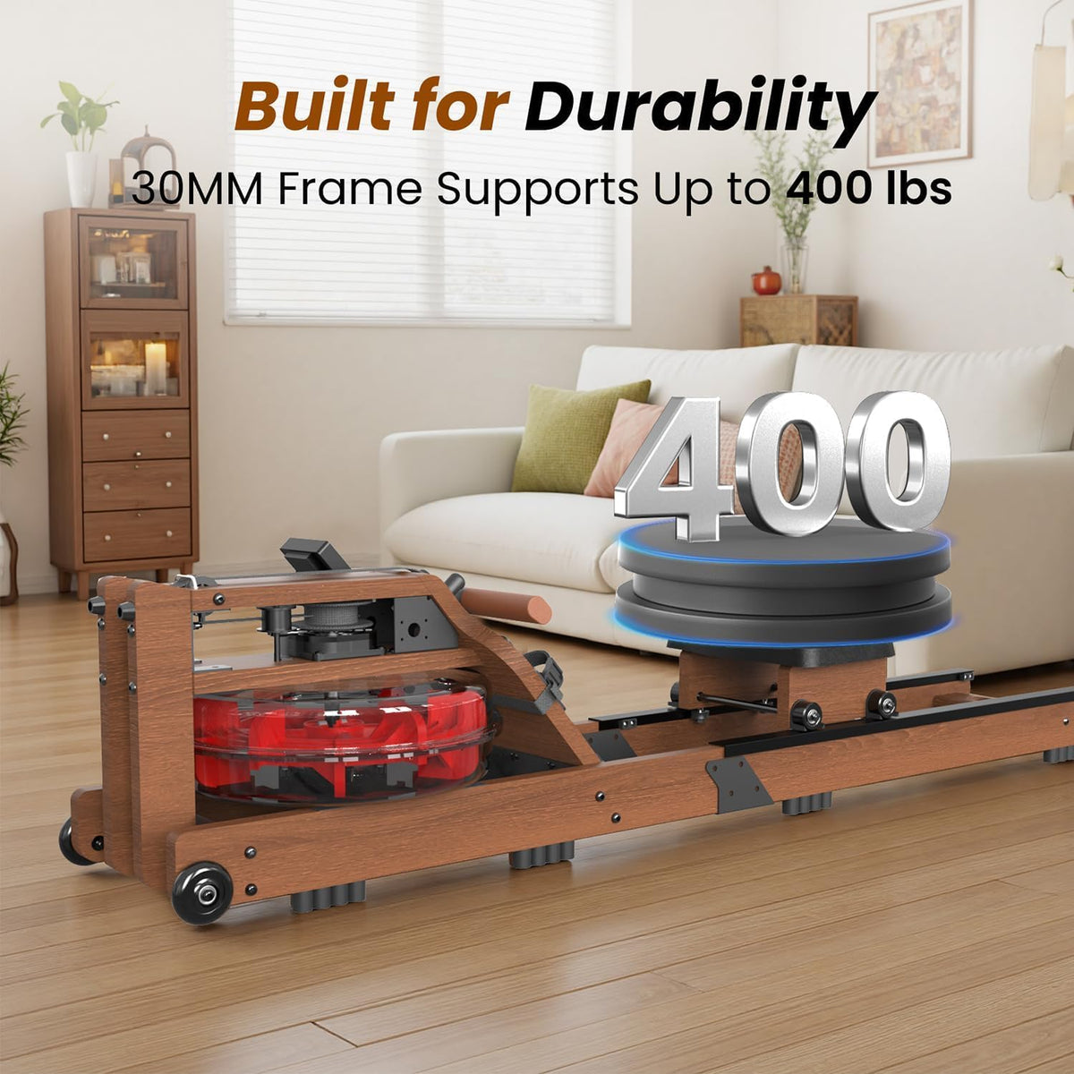 Skiennix Water Rowing Machine - 400LBS Weight Capacity, Bluetooth Monitor & Comfortable Seat