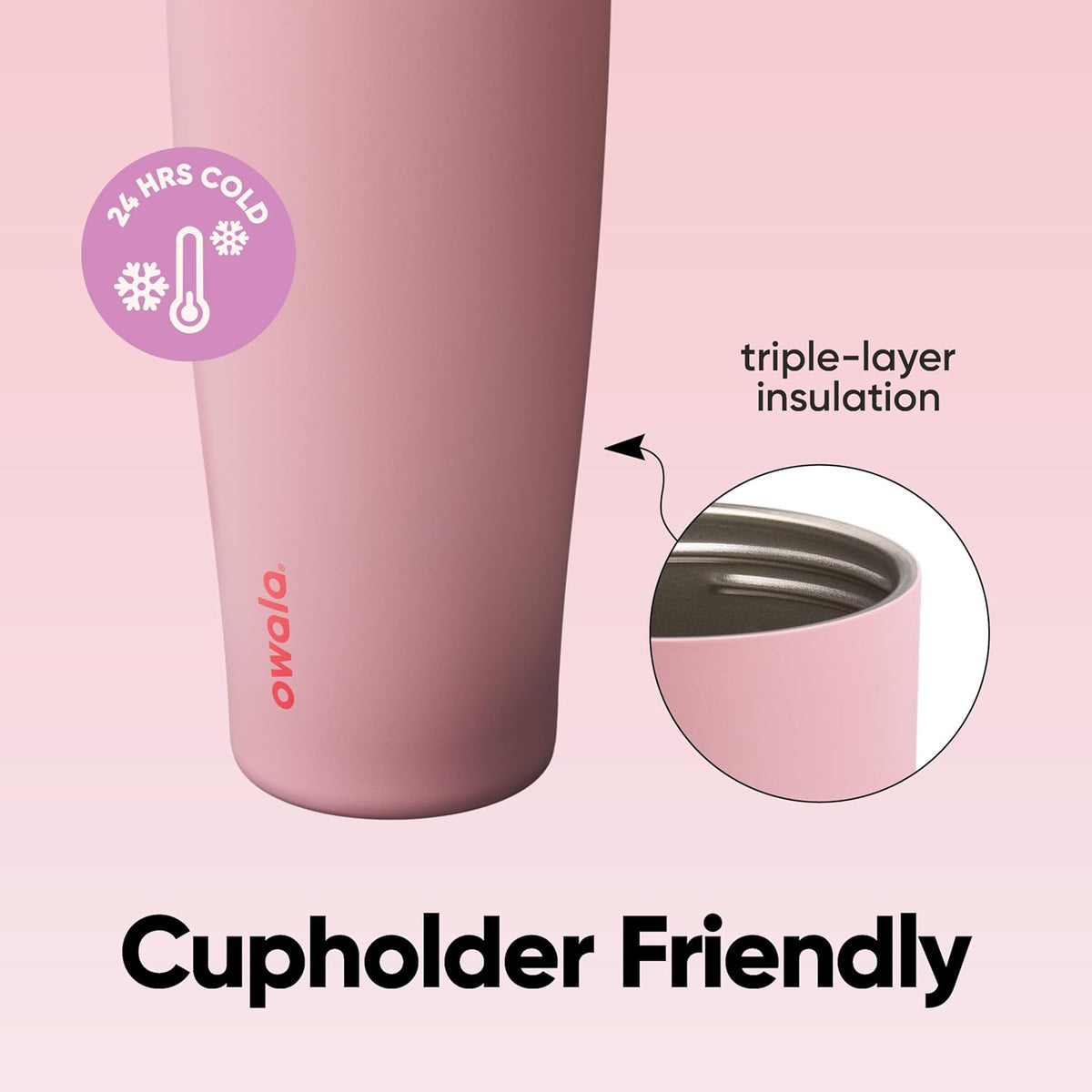 Owala FreeSip Tumbler - Insulated Stainless Steel Water Bottle with Built-In Straw & Handle | 40oz, BPA Free, Leak Proof, Angel Food Cake