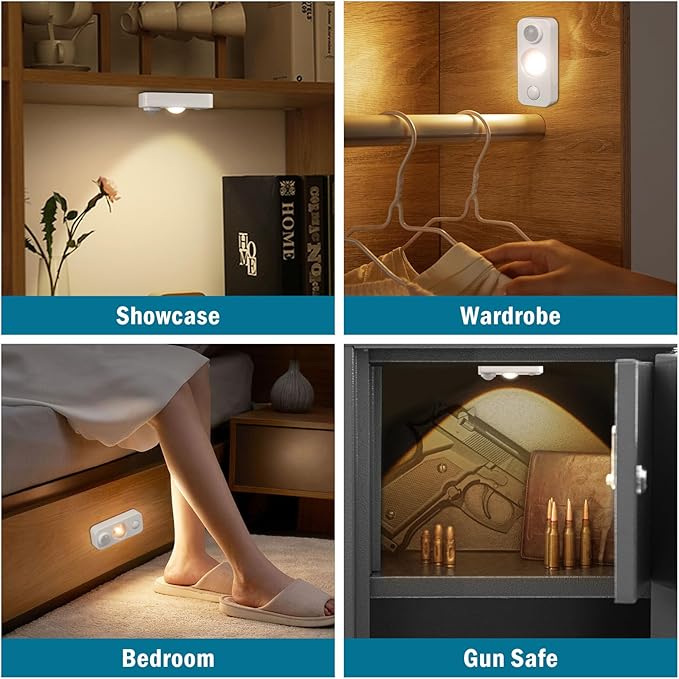 LED Motion Sensor Puck Lights, Rechargeable Under Cabinet Lighting Wireless, Dimmable Night Light, Under Counter Lights for Kitchen, Display Shelf, Closets (4 Pack)