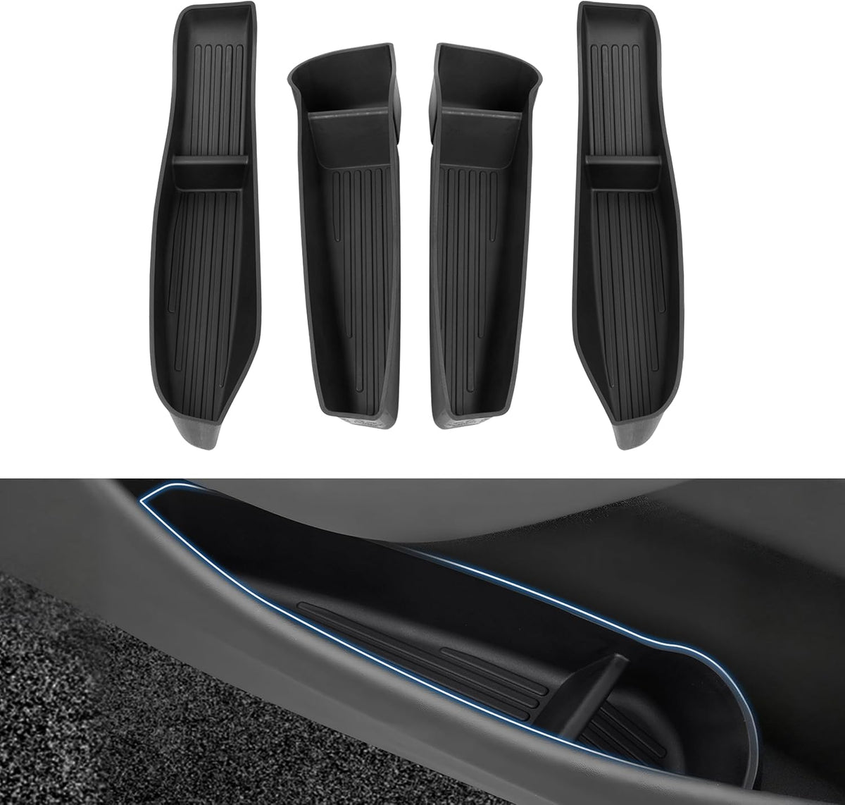 Shademax Car Door Organizer Tray for Tesla Model Y 2021-2024 (Not for Model Y Juniper) Door Side Storage Box Insert for Tesla Model Y Accessories 2024 - TPE Material, Black, 4 Pieces