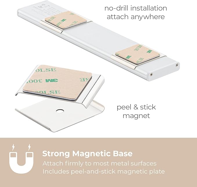 Magnetix 8in Re-Chargeable LED Under Cabinet Motion Sensor Light Bar with Magnetic Mounting Clips, Dimmable and 3-CCT Selectable in Brushed Aluminum (Pack of 2) for Kitchen and Closet