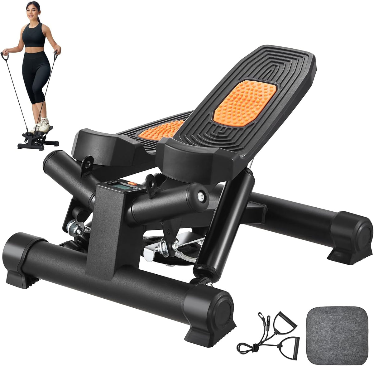 VEVOR Mini Stepper - Hydraulic Fitness Equipment with Resistance Bands for Full Body Cardio Workout