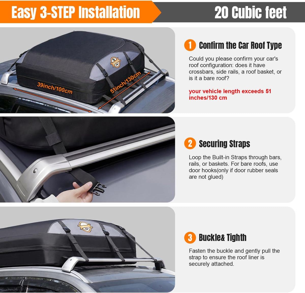 Sailnovo Rooftop Cargo Carrier - 20 Cubic Feet Waterproof Roof Bag with 6 Tie-Down Straps | Ideal for Cars with or Without Rack