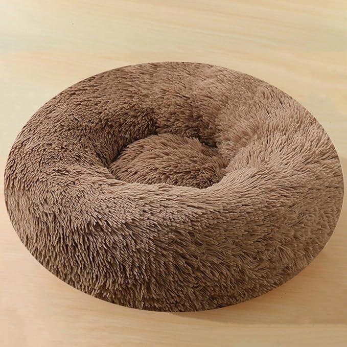 Calming Dog & Cat Bed, 24 Inch Anti-Anxiety Donut Cuddler Cat Bed with Anti-Slip Bottom, Washable Round Fluffy Pet Bed for Small Medium Dogs and Cats (Coffee)