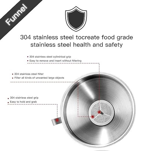Stainless Steel Funnels for Kitchen Use, Kitchen Metal Funnel Set with Strainer Stainless Steel Funnels for Filling Bottles, Food Grade Funnel Set of 3 Transfer for Liquids Spices