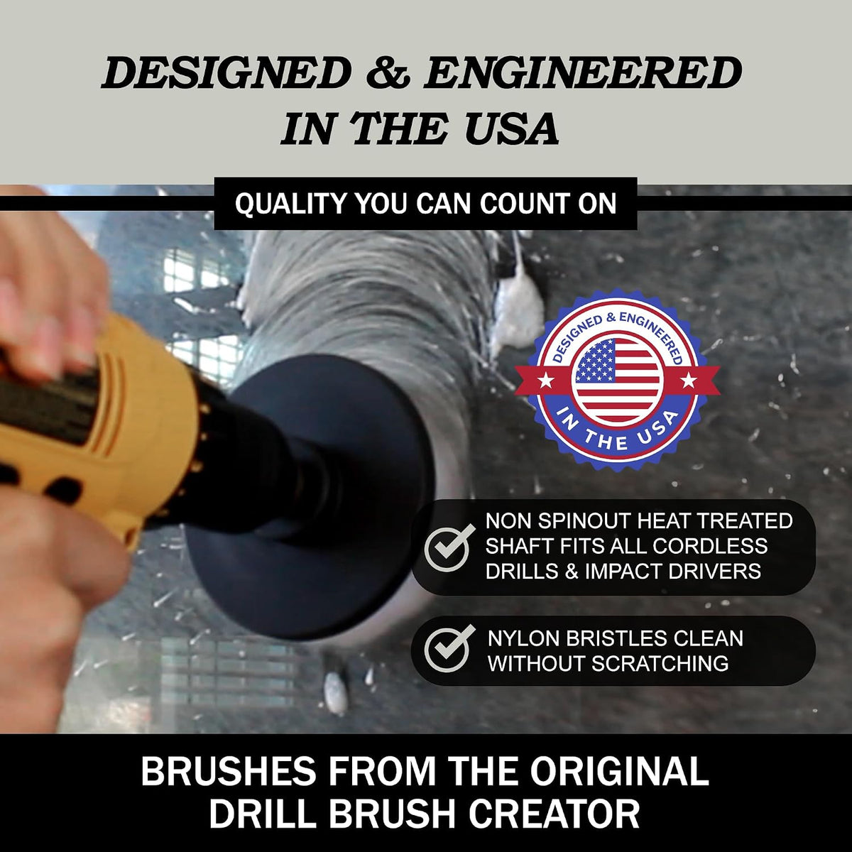 Interior Car Detailing Drill Brush Set - Soft Bristle Power Scrubber Attachments for Cleaning Car, Truck, Upholstery, Carpet, Leather, Seats, Wheels, Rims, Dash, Console, & Trim - Nylon Auto Scrubber