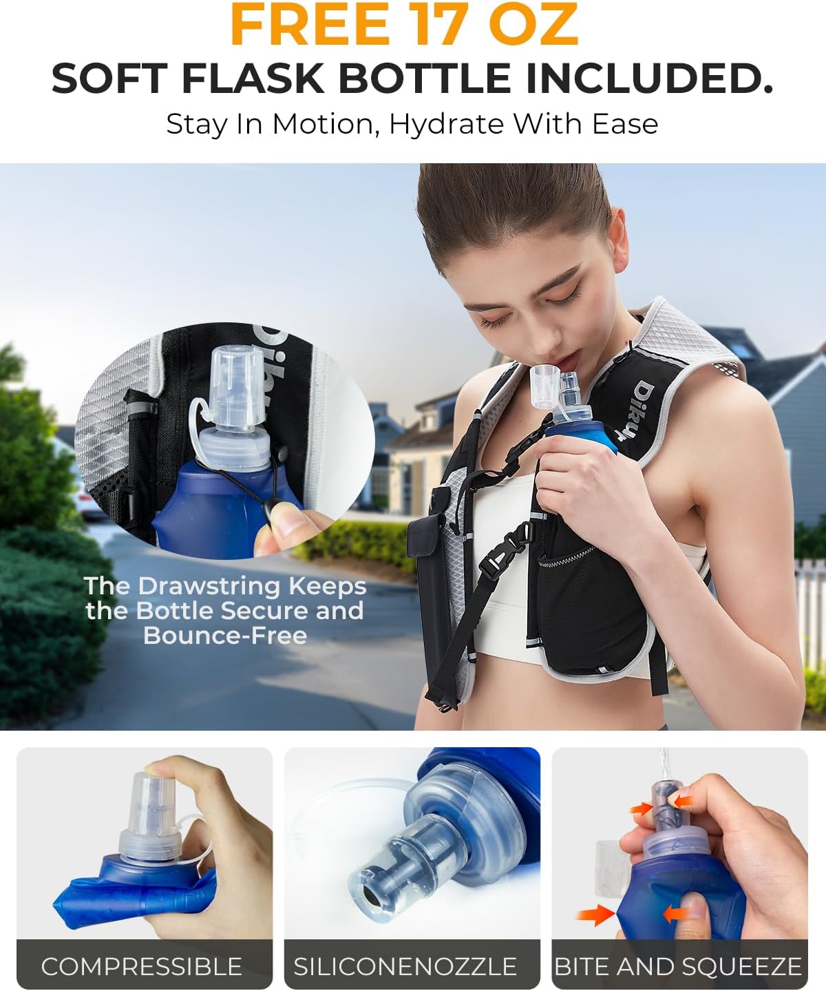 Skiennix Running Vest - Lightweight Hydration Pack with Waterproof Phone Pocket & 17oz Flask | Adjustable Reflective Design for Hiking & Jogging