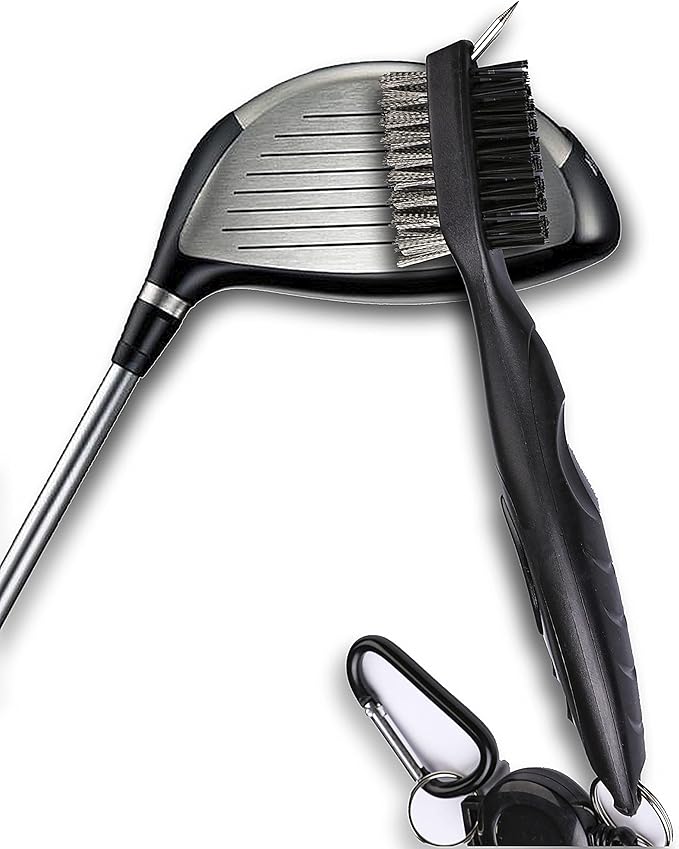 Golf Towels, Microfiber Waffle Pattern Tri-fold Golf Towel - Brush Tool Kit with Club Groove Cleaner, with Clip Men Women Golf Gifts (White Towel+Black Brush)