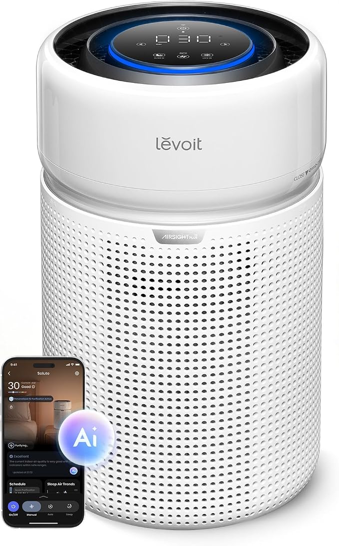 LEVOIT HEPA Air Purifier for Home Bedroom, Allergen Defense, Eleva 300X | 3-Channel Air Quality Monitor, AHAM VERIFIDE, Cover Up to 1208ft², Quiet Smart Room Purifier with AI Insight for Better Sleep