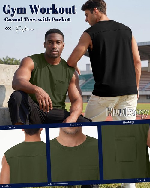 Huukeay Men's Big & Tall Sleeveless Tank Tops - 3 Pack Cotton Muscle Shirts for Gym & Casual Wear