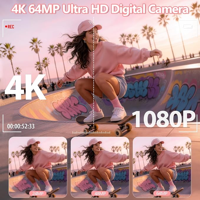 4K Digital Camera for Photography, 64MP Vlogging Camera for YouTube