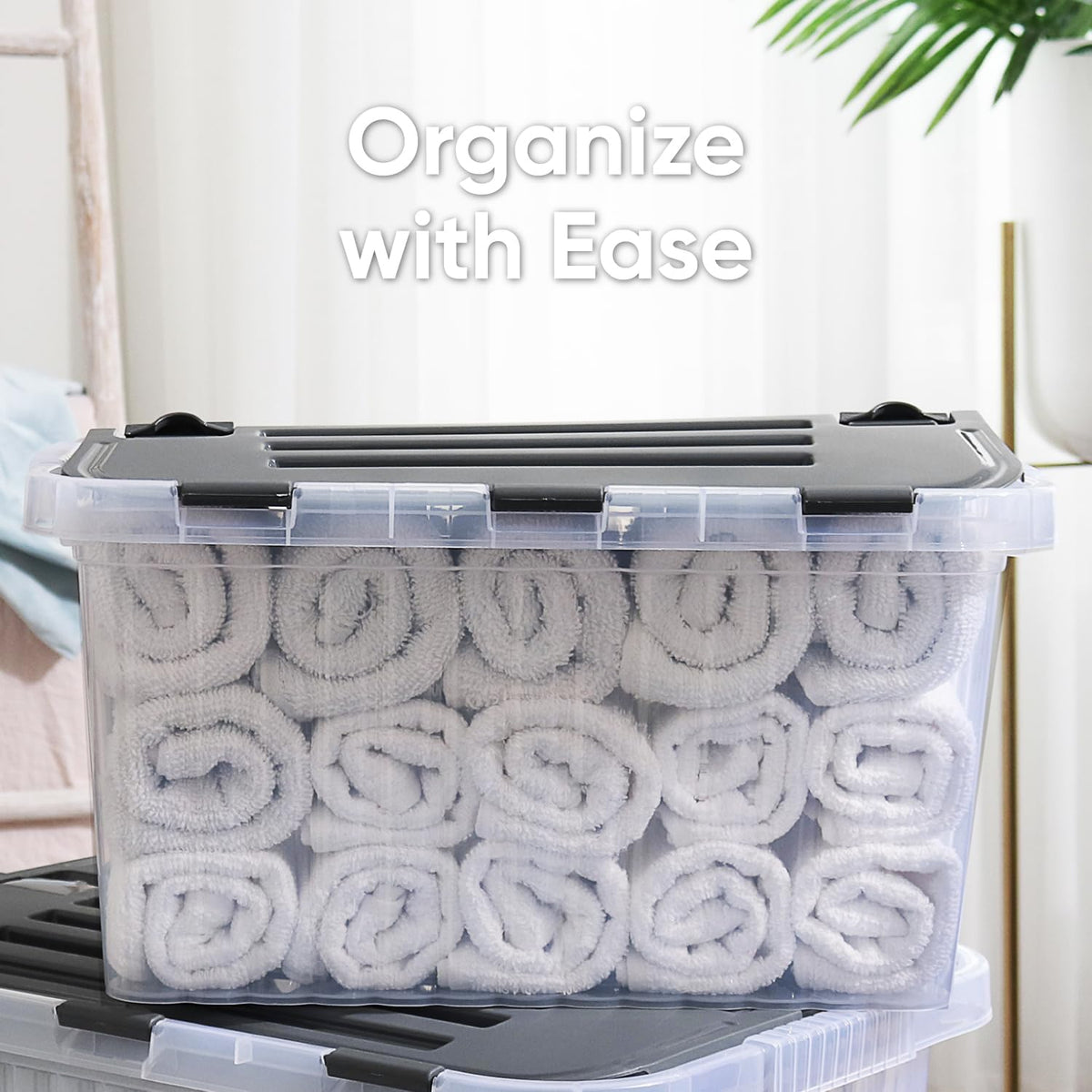 Superio Storage Bins with Lids, Clear Plastic Containers for Organizing, Stackable Totes, BPA Free, Odor Free, Organizer Boxes for Home, and Dorm, 35 Quart (4 Pack, 20.25"x14"x10.5")