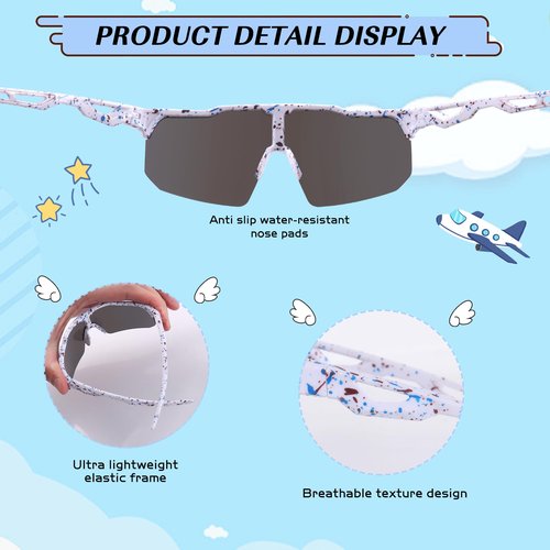 KesaPlan Kids Baseball Sunglasses, Youth Sports Sunglasses for Boys Girls 3-12 Sun Glasses for Cycling Running(Black/Green Mirrored + Green + White/Blue Mirrored)