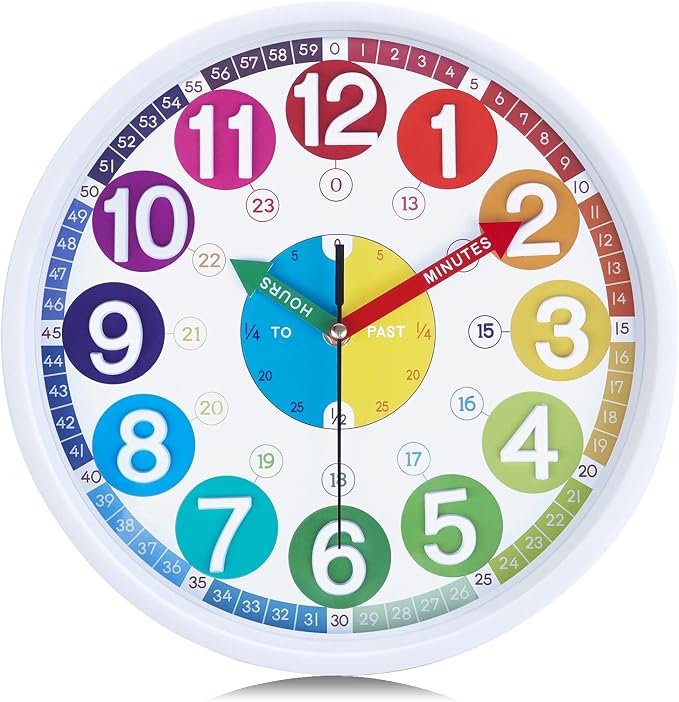 Lafocuse 12 Inch 3D Numbers Silent Kids Wall Clock, Learn to Tell Time Clock