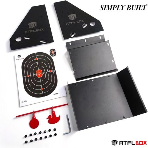 Atflbox BB Gun Target Trap - 7 x 9 Inch with 20 Paper Targets & Spinning Metal Silhouettes | Ideal for Airsoft & Pellet Guns