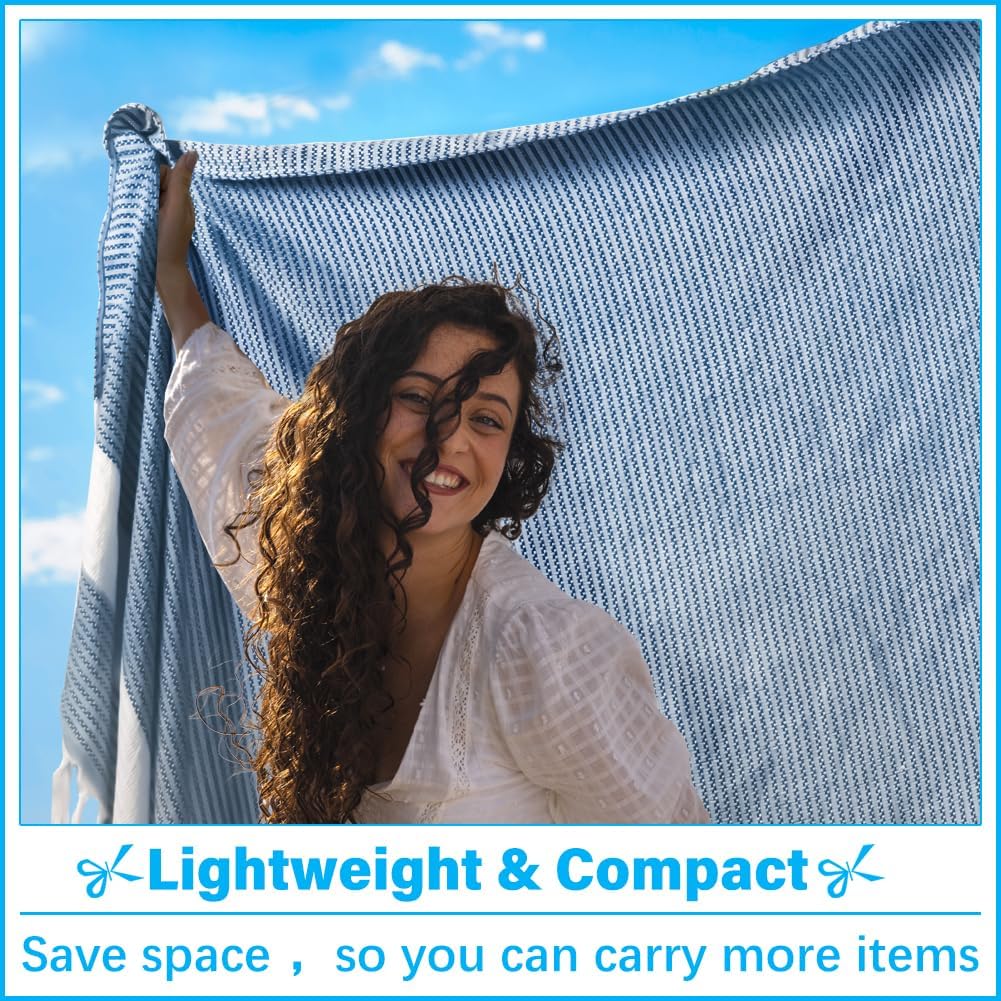 Skiennix Oversized Turkish Beach Towel - XXL Cotton Sandproof Blanket | Boho Woven Design in Blue