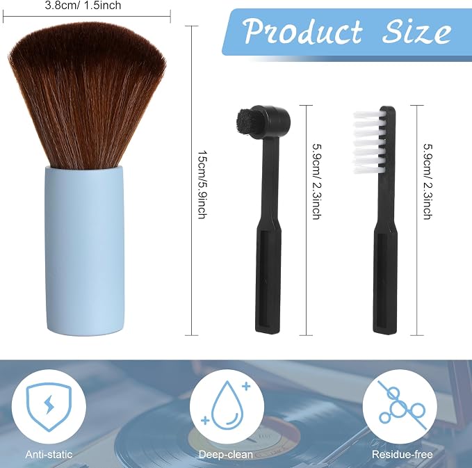 Ziliny 3 Pcs Vinyl Record Cleaning Brush Wooden Anti Static Dust Record Vinyl