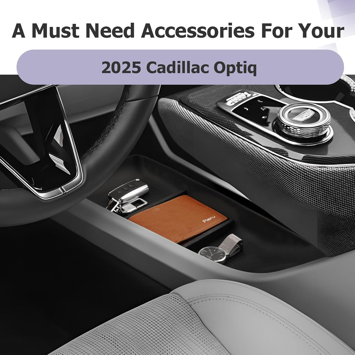 LUWU 2025 Cadillac Optiq Lower Center Console Organizer Compatible with 2025 Cadillac Optiq Luxury/Sport Accessories Armrest Console Organizer Armrest Insert Tray Black