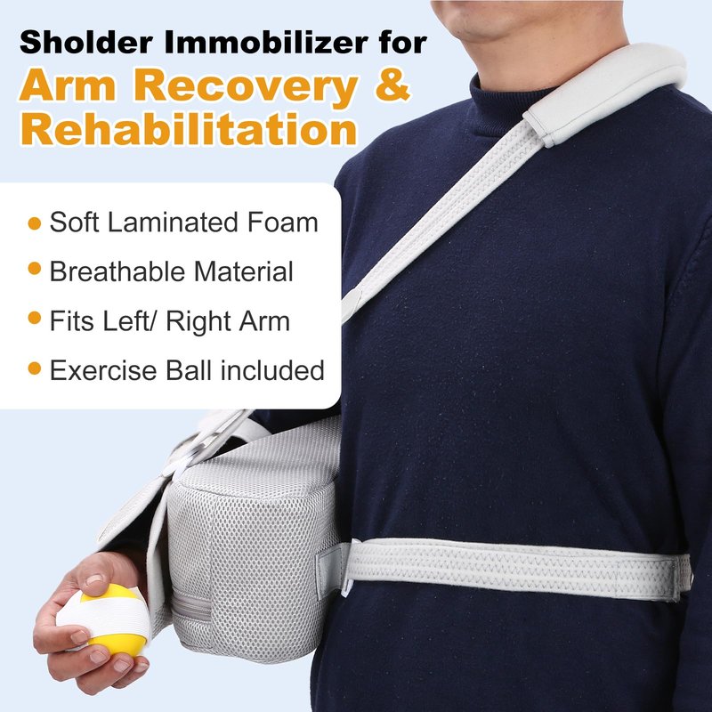 Shoulder Abduction Sling with Pillow - Arm Sling Shoulder Immobilizer for Injury Support - Abduction Slings Rotator Cuff Shoulders Brace for Sublexion, Surgery, Dislocated and Broken Arm (Gray)