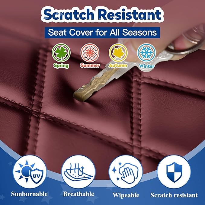 NOKINS Golf Cart Seat Covers Fit Club Car Precedent/DS/EZGO RXV/TXT/Yamaha Drive Aftermarket Standard Rear Seat Cushion, No Stapler, Multiple Colors&Breathable (Burgundy&Black)