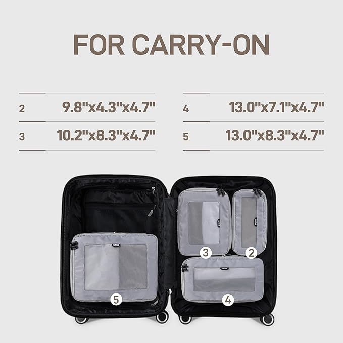 EPICKA TripCozy Compression Packing Cubes - 4 Set Durable Travel Organizer Bags with Mesh Top, Expandable Travel Accessories for Carry on, Luggage, Suitcase, Backpack (Light Grey)