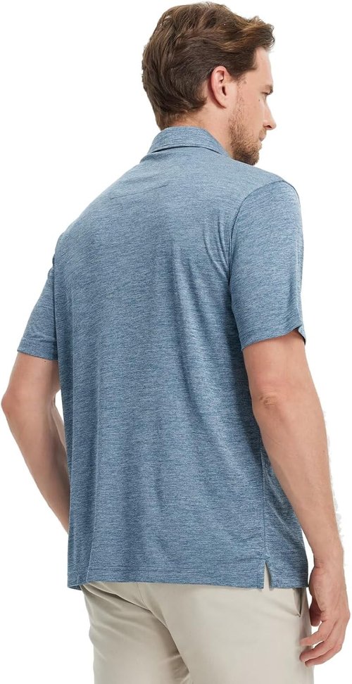 M MAELREG Golf Shirts for Men - Short Sleeve Moisture-Wicking Striped Polo | Casual Performance Fit