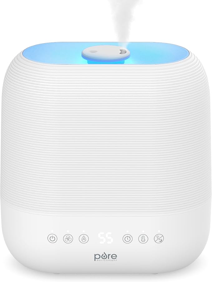 Pure Enrichment HUME Sense Warm & Cool Mist Top-Fill Humidifier, 2-Gal Tank, Up to 4.5 Days, Auto Humidity Sensor, 3 Mist Levels, Night Light, Aromatherapy, Sleep Mode & Auto Shut-Off