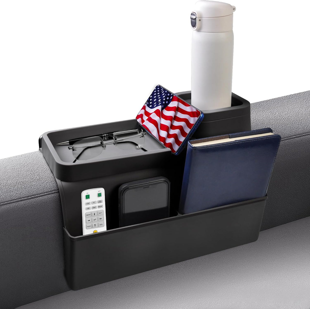 KindGa Couch Cup Holder - Silicone Sofa Armrest Organizer Couch Caddy Black