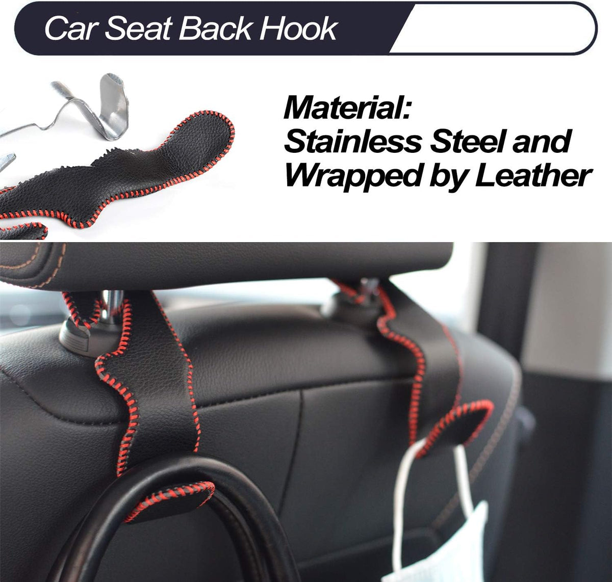 MECHCOS Car Seat Headrest Hooks for Car Back Seat Organizer Hanger Storage Hook Holder for Car SUV Organization Purse Shopping Groceries Bag Handbag, Black &amp; Red, 2 Pack