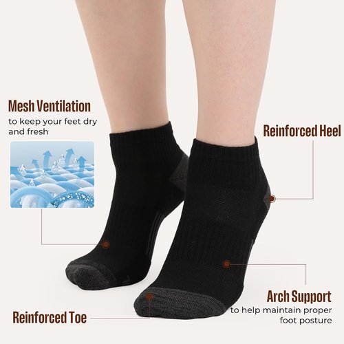 BAMBOO COOL Women's Athletic Ankle Socks - Anti-Odor, Moisture-Wicking, Cushioned | 5/6 Pairs
