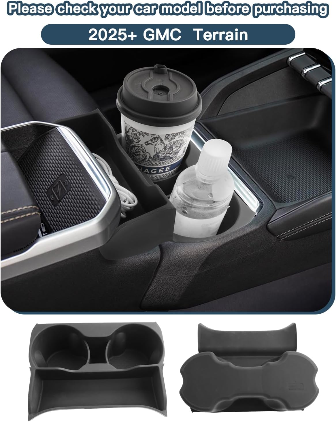 Ruiya 2027 Terrain Center Console Cup Holder for GMC Terrain 2027 Accessories Silicone Material 2 in 1 Console Organizer with Cup Holder Compatible with 2025 2026 2027 GMC Terrain Elevation/AT4/Denali