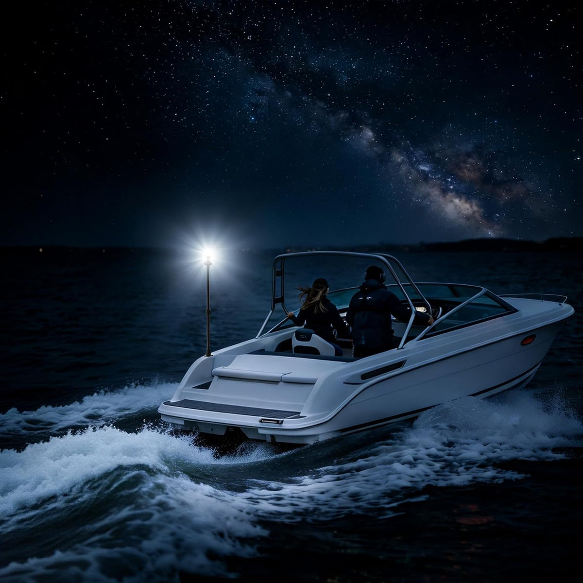 Obcursco LED Boat Stern Lights - Telescoping 27"-48" Navigation Light with 3NM Visibility | Black Base