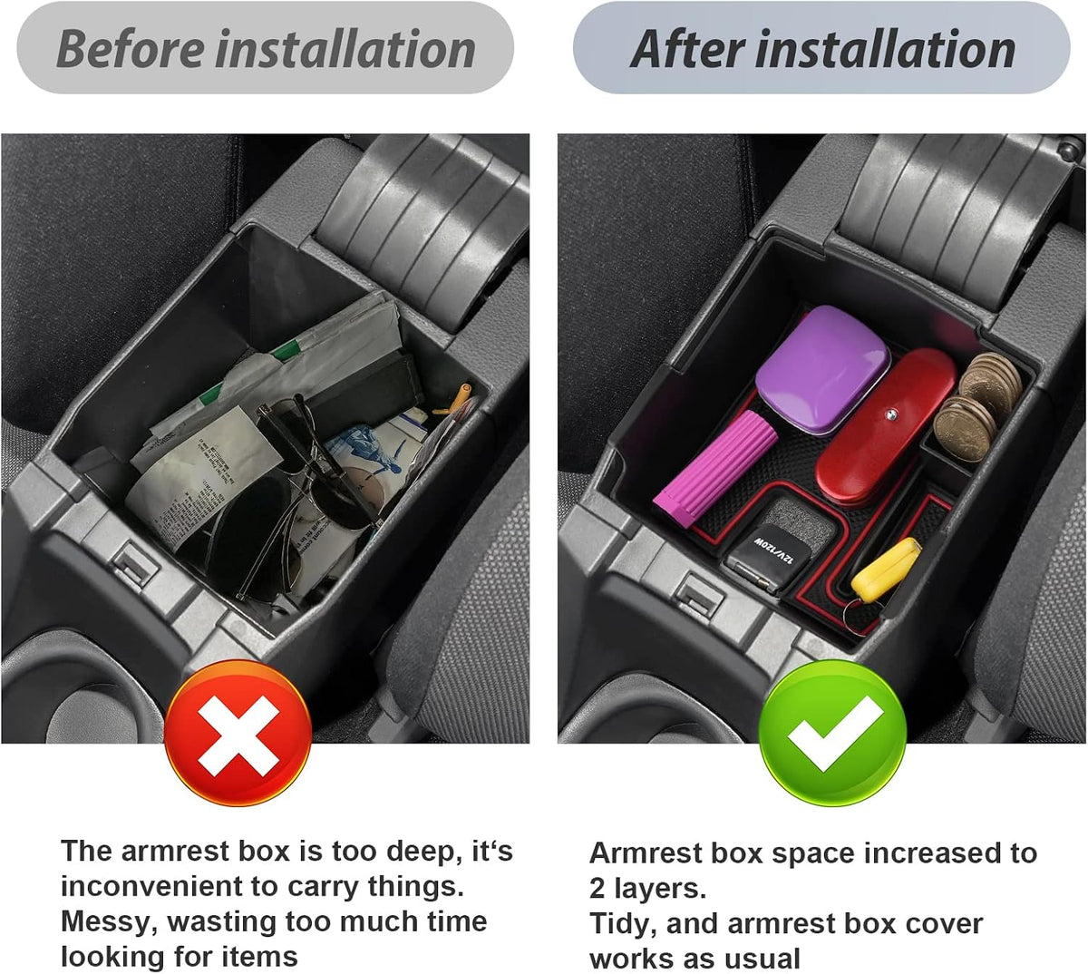 SKTU for 2020-2027 Toyota Corolla Center Console Organizer w/Coin Holder