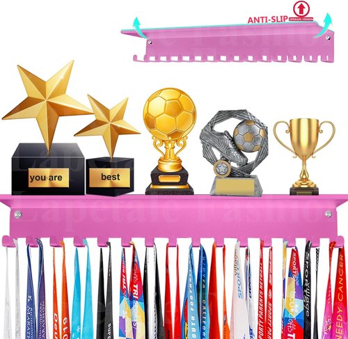 Non-Slip Trophy Shelf by [Brand Name] - Medal Display Rack with 16-Inch Length for Gymnastics, Race, Soccer, Swim