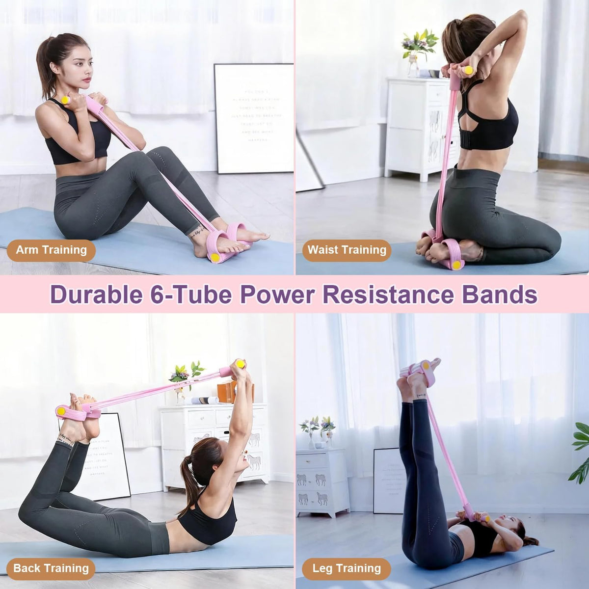 Pedal Resistance Bands - Durable 6-Tube Elastic Fitness Bands for Abdomen, Waist, Arms & Legs