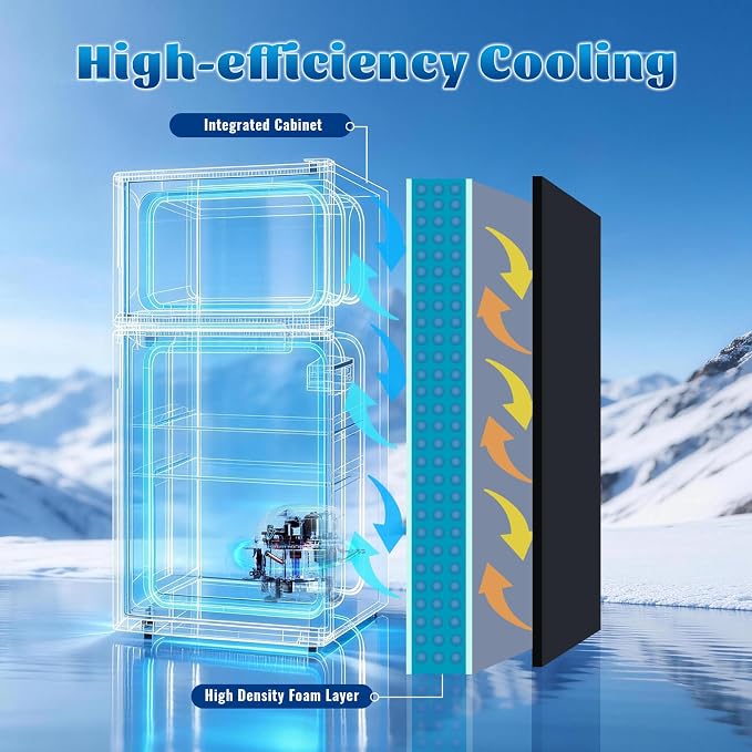 Mini Fridge with Separate Freezer Compartment Double Door Small Refrigerator with 7 Adjustable Temp Control Ideal for One Person Use & Dorm Apartment Office Black