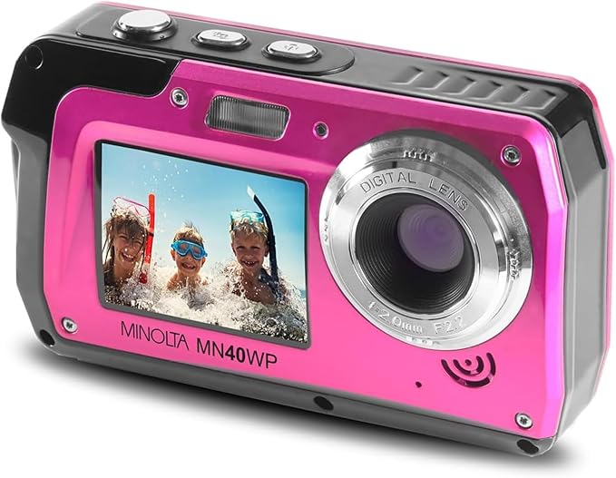 Minolta MN40WP 48MP Waterproof Digital Camera – Dual LCD Screens, 2.7K QHD Video
