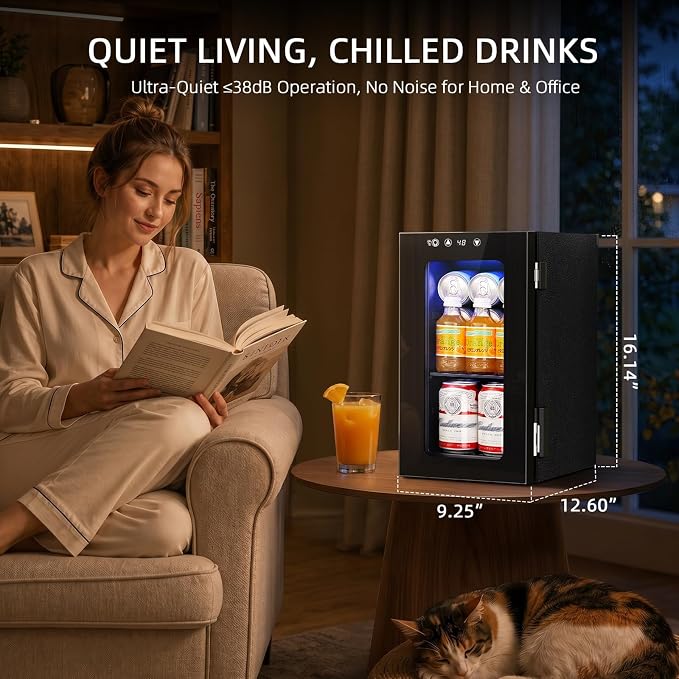 Antarctic Star Mini Fridge Beverage Refrigerator, 10L Small Drink Fridge for Bedroom, beverage cooler with Digital Temp Adjustment 40-61°F, Ideal for Bedroom, Dormitory, Office, Bar and Kitchen