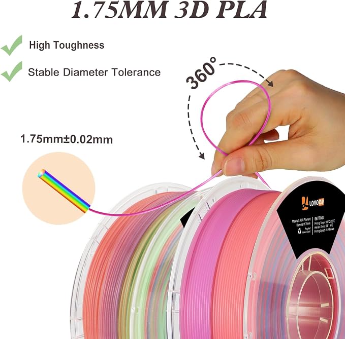 LOVOON Glow in The Dark Filament Multicolor，3D Printer Filament Bundle