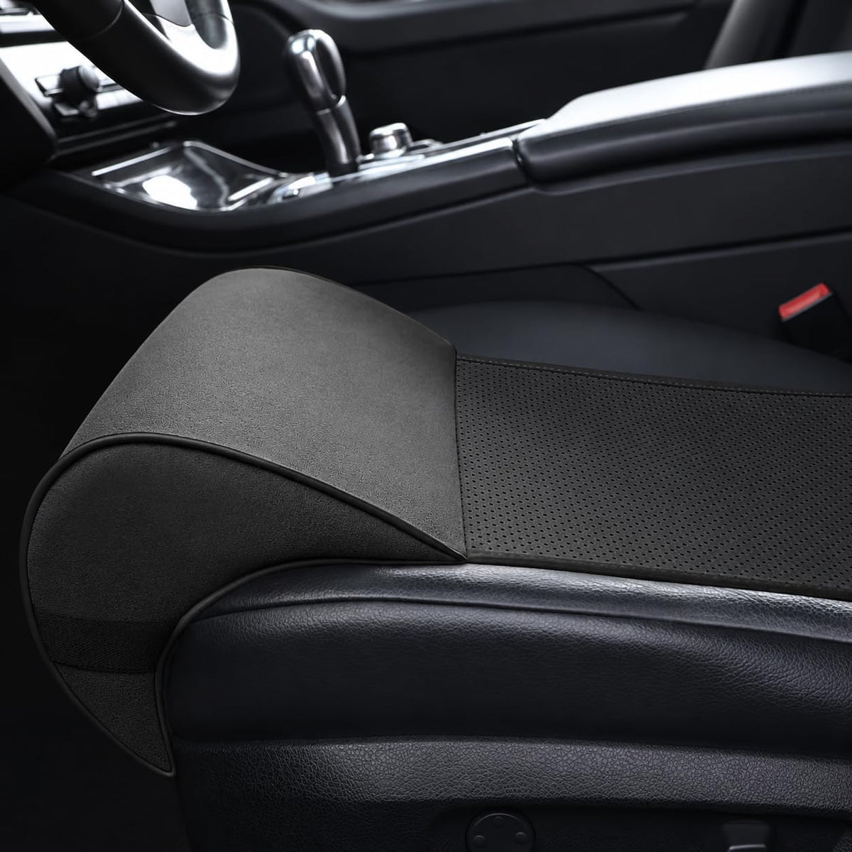 JUPENG Car Seat Leg Extender Cushion, Memory Foam Under Thigh Leg Support Pillow with Strap, Non-Slip Base & Removable Washable Cover for Driver Seat and Office Chair, Universal Comfort Pad(Black)