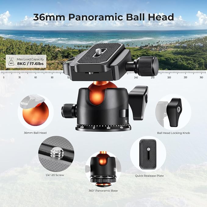 K&F CONCEPT 64" Carbon Fiber Camera Tripod, Lightweight Travel Tripod
