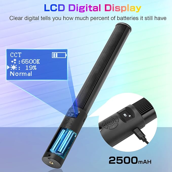 2 Pack RGB LED Video Light Wand Stick, Photography Studio Lighting Kits