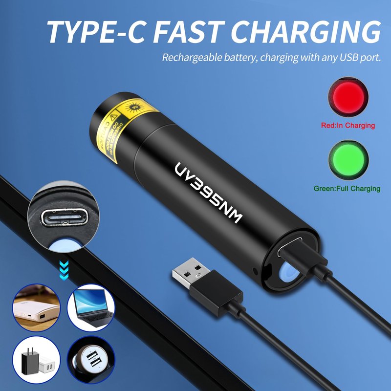 UV Flashlight Rechargeable 365nm & 395nm Black Light for Pet Urine Detection, USB Portable Blacklight Mini Powerful Woods Lamp LED ultra violet Flashlights uv for Resin Curing, Leak Detection, Travel
