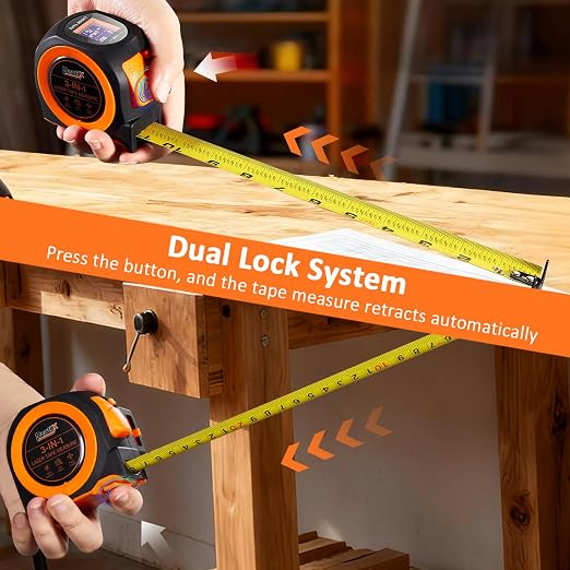 3-in-1 Laser Tape Measure, 197ft Laser Distance Meter, 16ft Digital Tape Measure