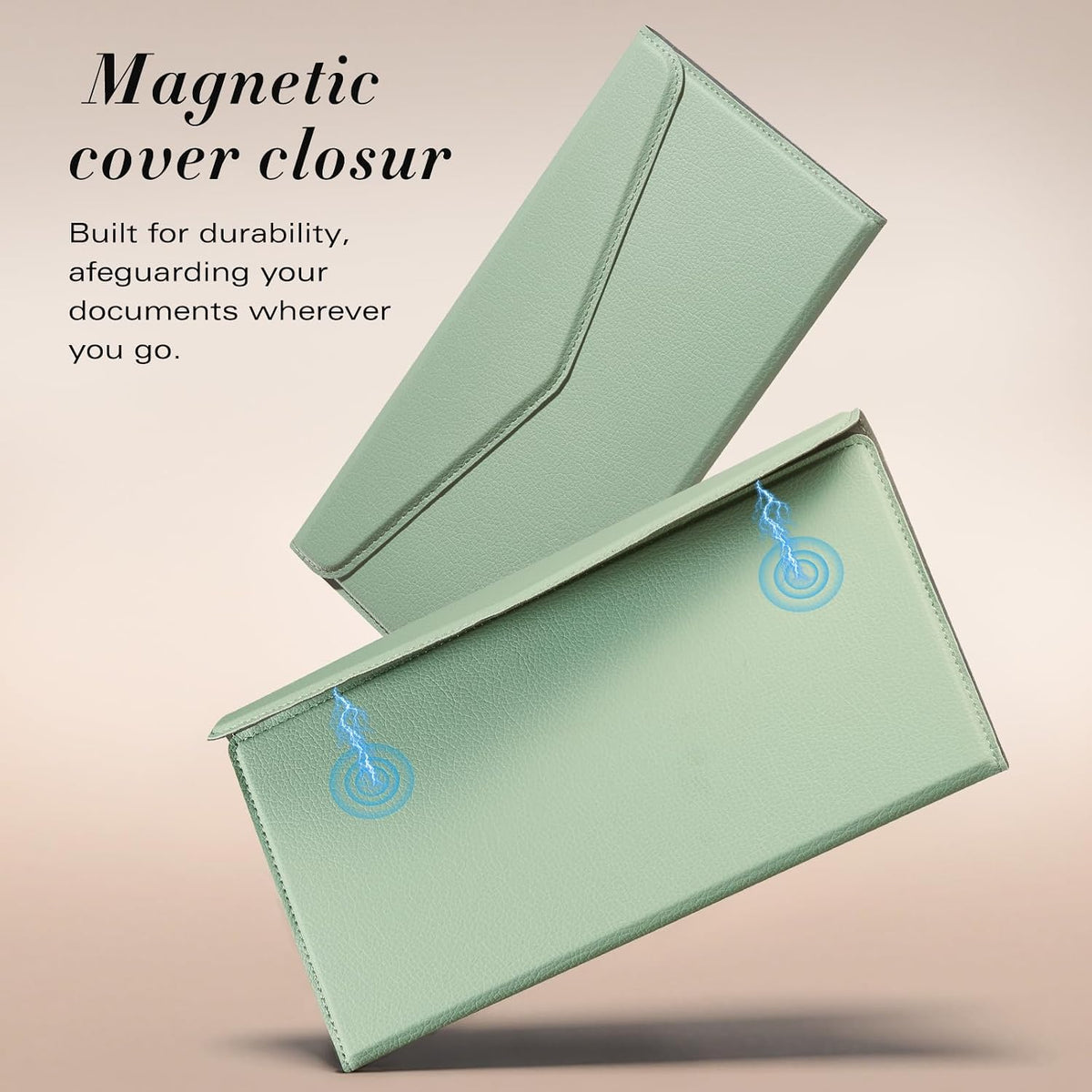 CoBak Leather Car Registration and Insurance Holder with Magnetic Compartment - Vehicle Glove Box Organizer for Driver License, Cards, Emergency Cash - Auto Truck Accessories Case, Sage Green