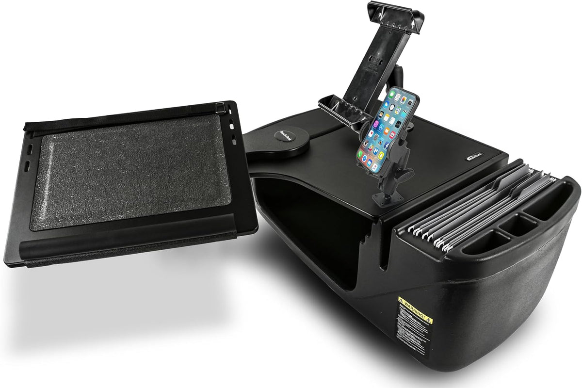 AutoExec Reach Car Desk for Your Vehicle Workstation and Mobile Office, Front Seat, Black with Phone Mount and Tablet Mount