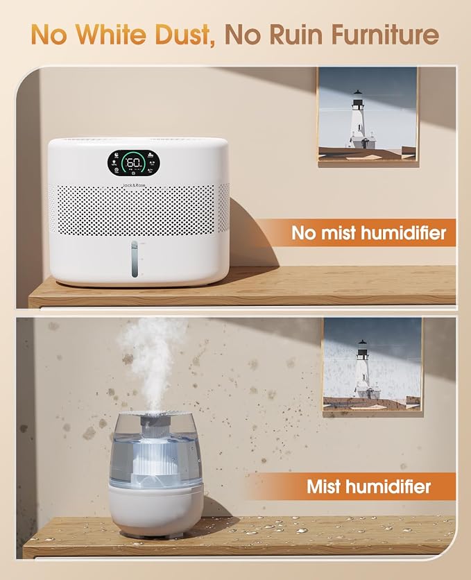 Reuseable Wick Evaporative Humidifier for Bedroom Quiet Healthy Baby Humidifier, No White Dust, Evaporative Humidifier Large Room 800ml/h 3 Speeds, 2